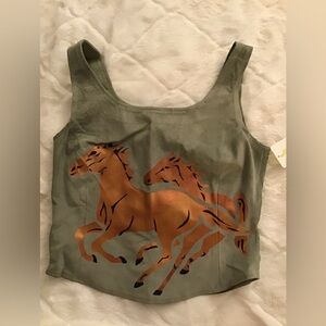 Arrow Olive Green Top with Horse Print
